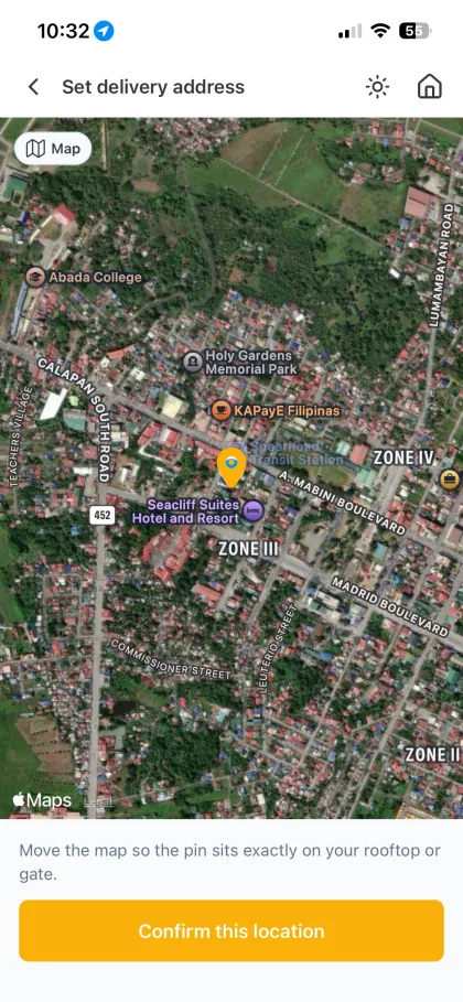 Pinning your delivery location on Foody