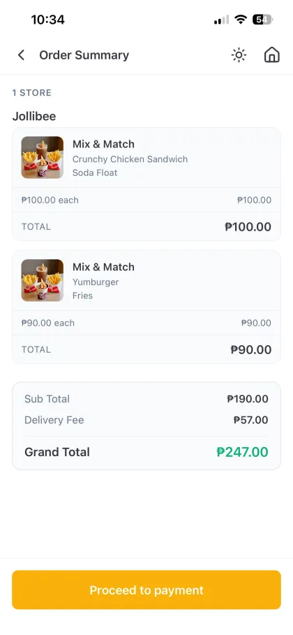 Order summary screen on Foody
